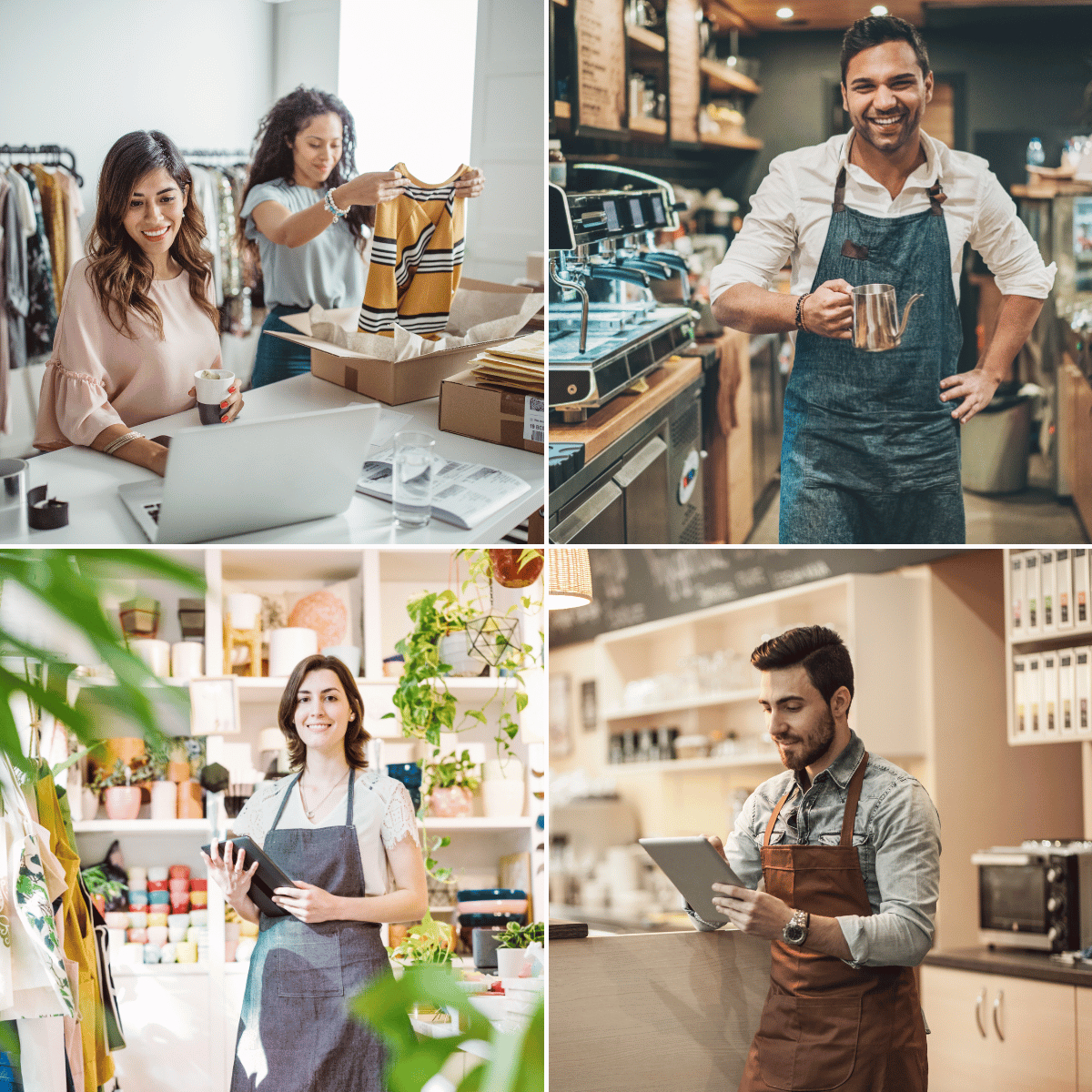 Four different business owners in a collage